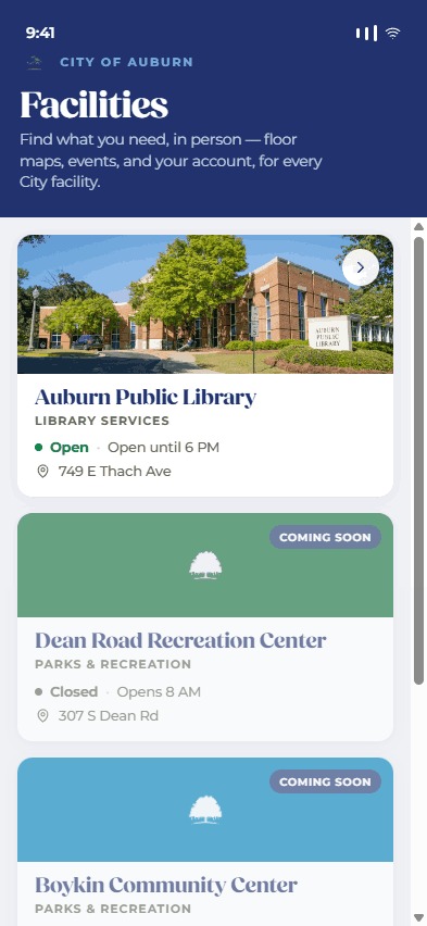 Facilities directory mockup