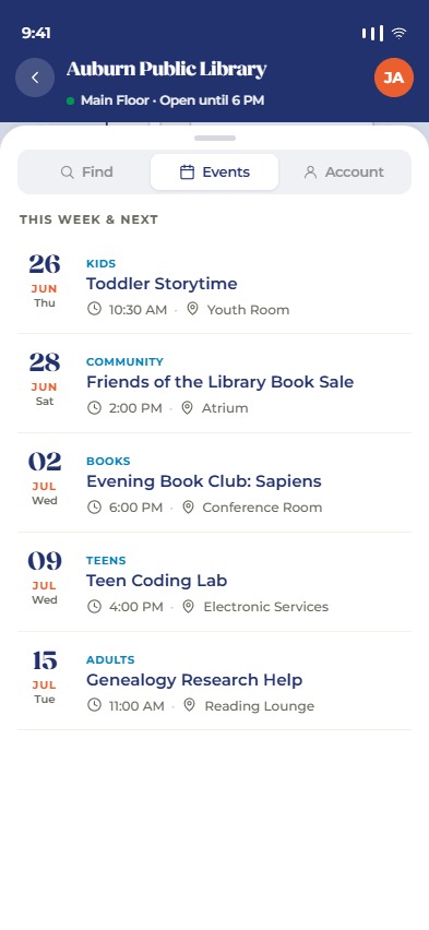 Events list mockup